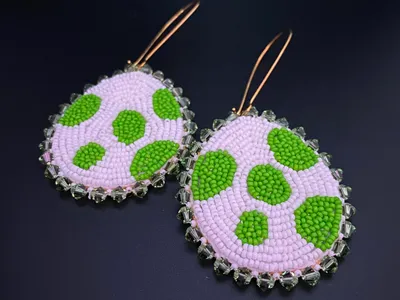 Beaded Green Spotted Eggs Earrings