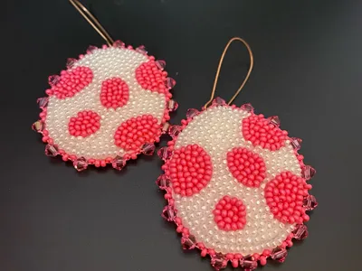 Beaded Pink Spotted Eggs Earrings