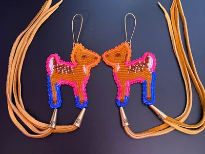 Beaded Fawn Earrings with Fringe